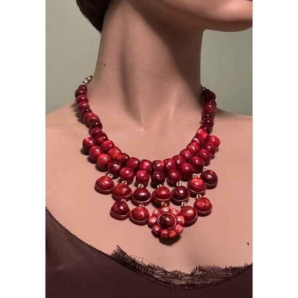 Vintage Dominique Denaive Paris Cranberry Red Resin Choker/Bib NECKLACE - Picture 8 of 8
